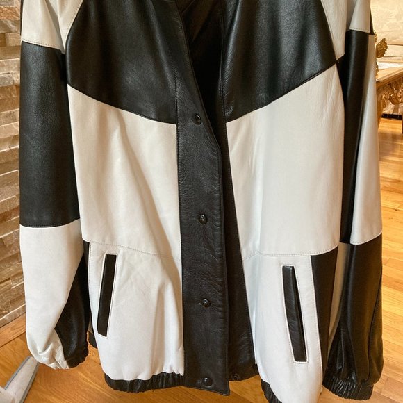 TALK OF THE WALK buttery soft black and white Leather Jacket - Picture 2 of 7